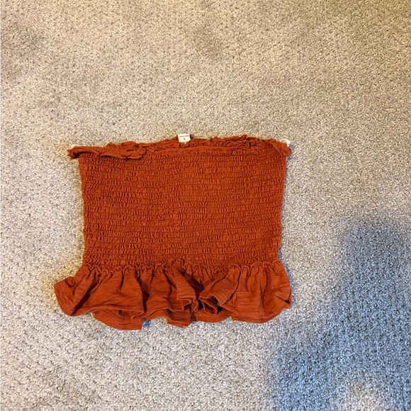 Rust Smocked Tube Top with Ruffle Hem - Picture 4 of 4